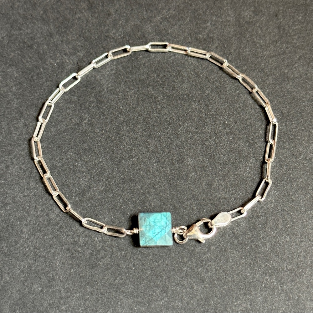 Labradorite Bracelet Paper clip sterling silver trendy jewelry